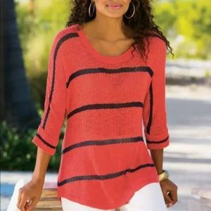 SOFT SURROUNDINGS Venice Sweater Orange and Navy